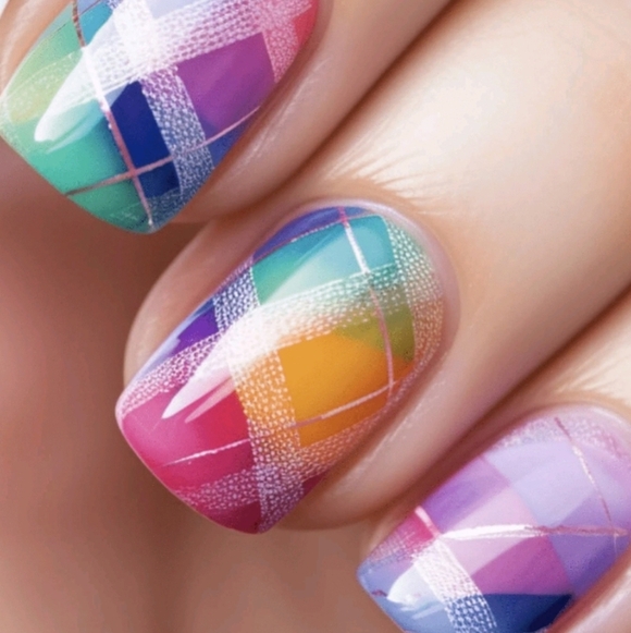 Other - 🔥3/$21 Colorful Plaid Press On Nails